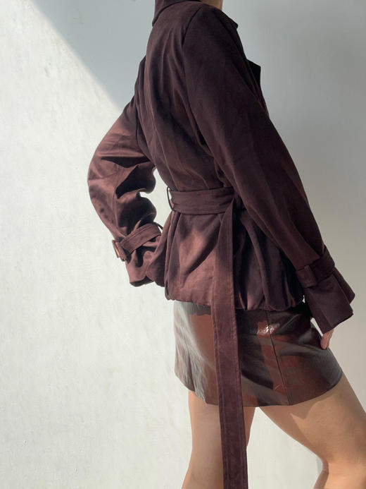 SIJIA｜AW2506 酒红麂皮收腰短皮风衣 商品图1