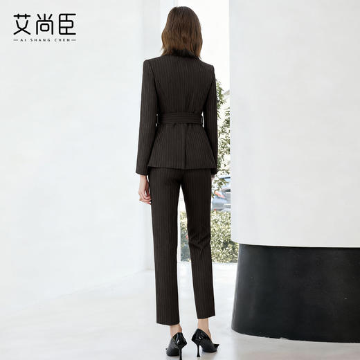 艾尚臣复古棕色西装套装女秋冬高级感通勤条纹职业装管理层工作服 商品图4