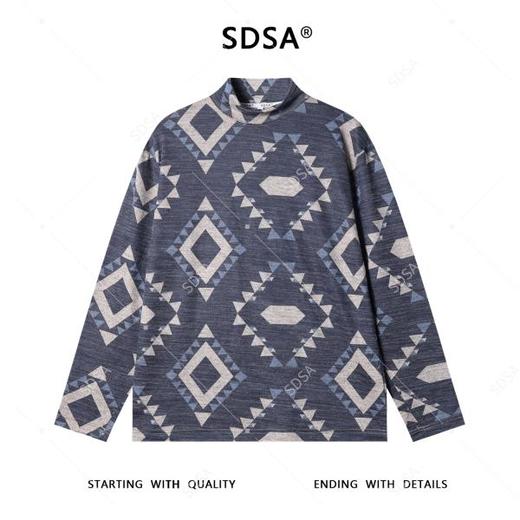 T4927SDSA男士秋冬新款痞帅男装潮牌撞色菱形半高领长袖T恤百搭时尚 商品图1