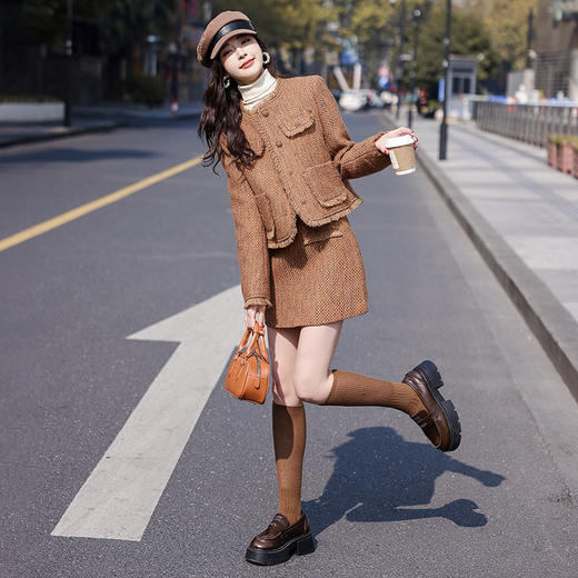 HR SNX2897法式小香风套装裙内胆加羽绒流苏两件套 商品图3