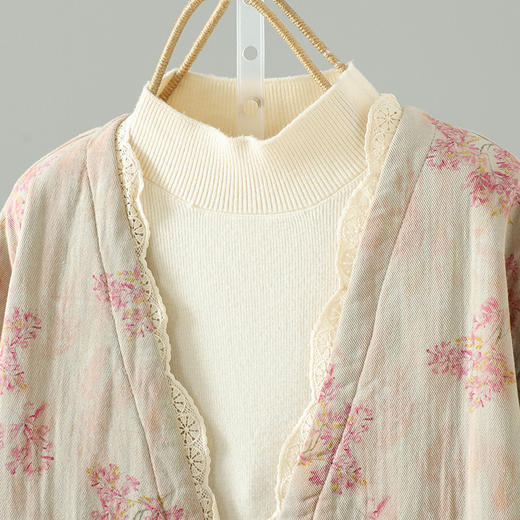 GYH 3467复古国风新中式蕾丝花边外套棉衣棉服宽松大码保暖 商品图2