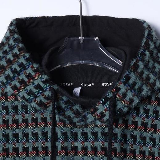 WY1198SDSA男士秋冬新款痞帅男装潮牌绒面撞色格子抽绳连帽卫衣百搭时尚 商品图2