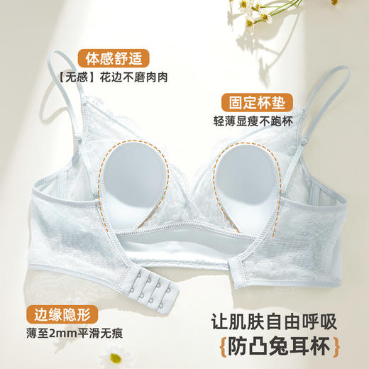 雅黛丽女士文胸轻薄兔耳朵杯大胸显小显瘦内衣舒适透气性感法式蕾丝胸罩 商品图5