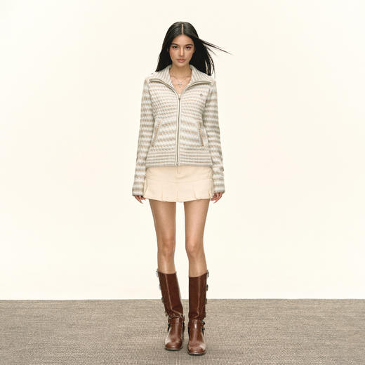 Ariseism 美式复古条纹立领毛衣外套女秋季新款上衣 商品图3