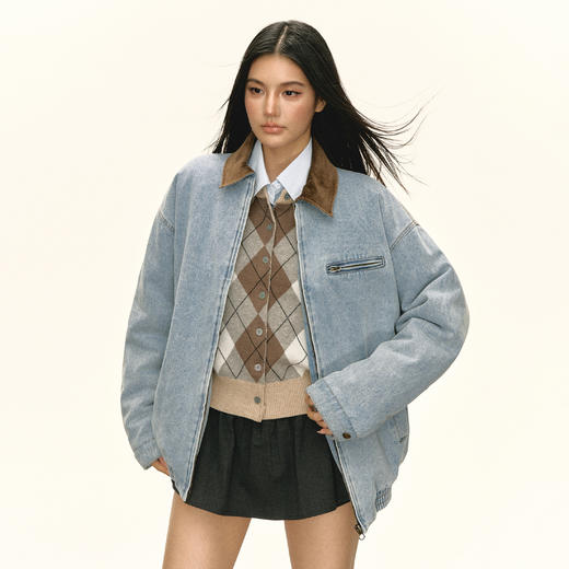Ariseism 美式复古牛仔棉服外套女冬季新款保暖外套 商品图2