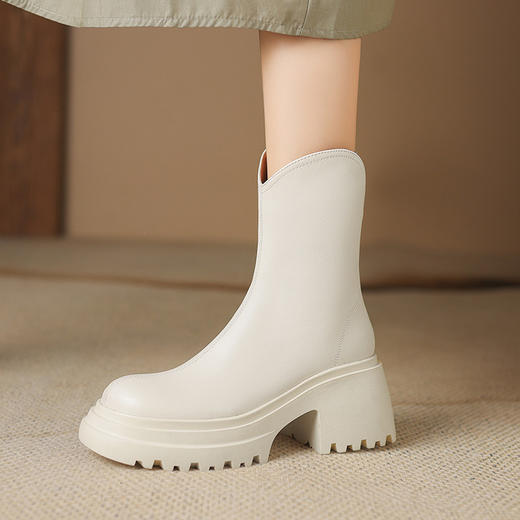 【预售5天】羊羔毛雪地靴女小个子厚底粗跟保暖切尔西短靴加绒加厚真皮马丁靴ZMXY&77015 商品图1