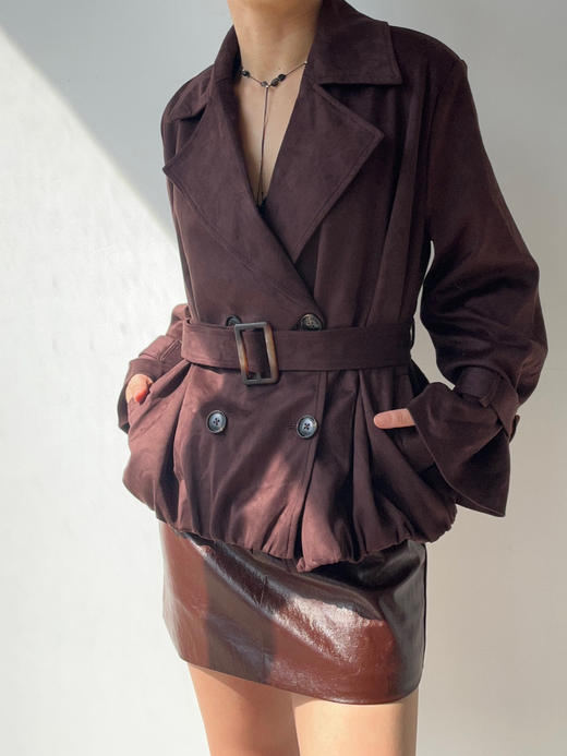 SIJIA｜AW2506 酒红麂皮收腰短皮风衣 商品图7