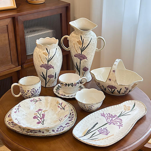 摩登主妇复古手绘花卉薰衣草陶瓷餐具套装北欧风意式沙拉碗盘 商品图2
