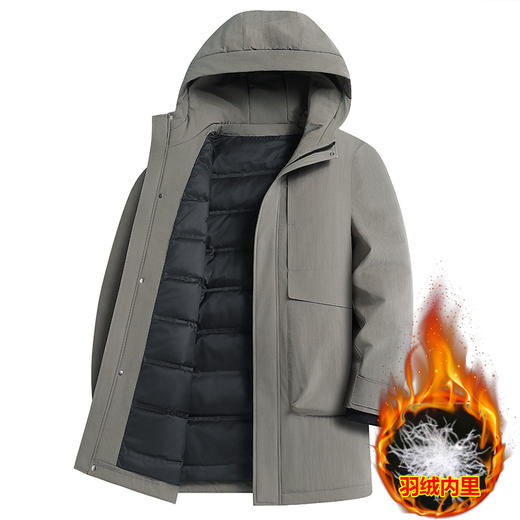 【DX】大依优型大码连帽羽绒服鸭绒中长款保暖加厚加肥加大上衣男士外套胖子300斤 商品图5