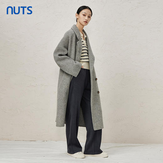 NUTS商场同款秋冬季高级感气质宽松双面手工呢料长外套女4491503A2 商品图1