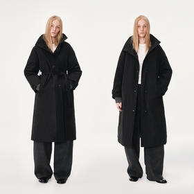 NUTH立领宽松收腰系带长款羽绒服女 90白鹅绒（发货时间同步天猫）