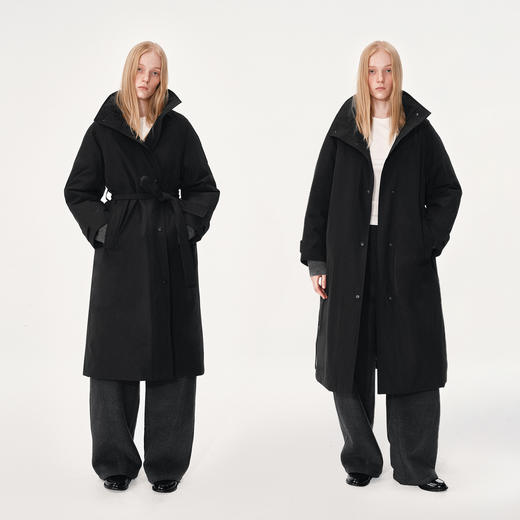 NUTH立领宽松收腰系带长款羽绒服女 90白鹅绒（发货时间同步天猫） 商品图0