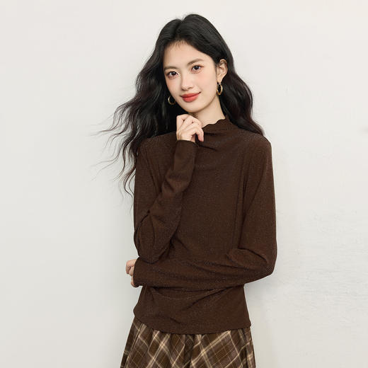 【周末秒杀】熙世界「璀璨星河瘦瘦T」撒银针织T恤女长袖秋冬季内搭修身打底衫 商品图4