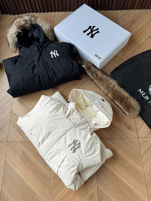 G645 M#LB/洋基队魔法棒大标带毛字母连帽工装中长款羽绒服 商品图1