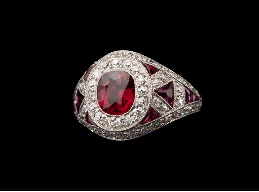 独角鹿西洋古董 1910年代欧洲出品铂金镶嵌红宝石及钻石戒指 商品图2