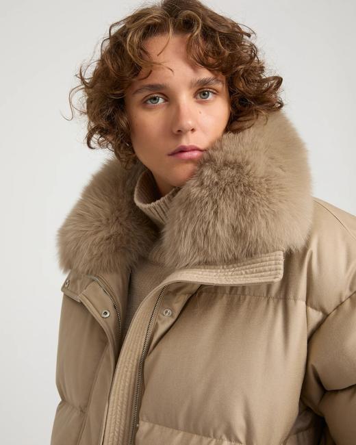 Yves Salomon - DOWN JACKET MADE WITH LORO PIANA FLANNEL/FOX - DUNE - 女装 - 羽绒服 - 沙色 商品图4