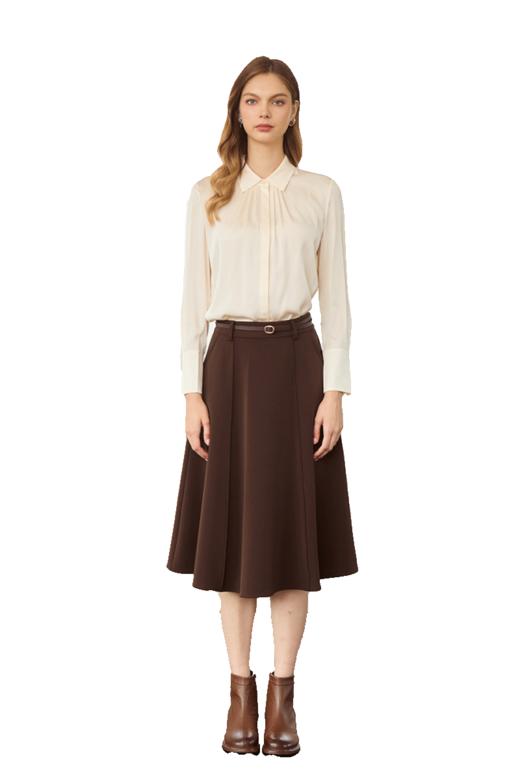 VIVIAN LIU TD2453003秋女装新款桑蚕丝小翻领领口捏褶底摆衬衫 商品图5