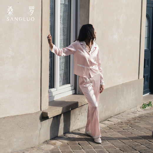 可机洗桑罗23姆米真丝睡衣套装100%桑蚕丝女长袖家居服可外穿 商品图4
