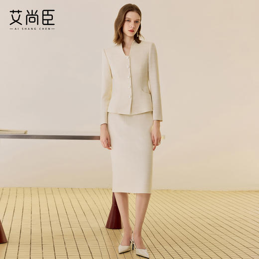 艾尚臣羊毛西装套装裙子两件套女正装通勤穿搭精致小个子西服外套 商品图1