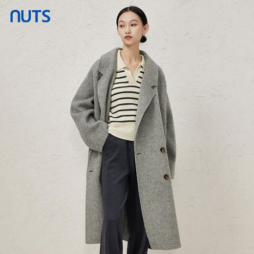 NUTS商场同款秋冬季高级感气质宽松双面手工呢料长外套女4491503A2 商品图0