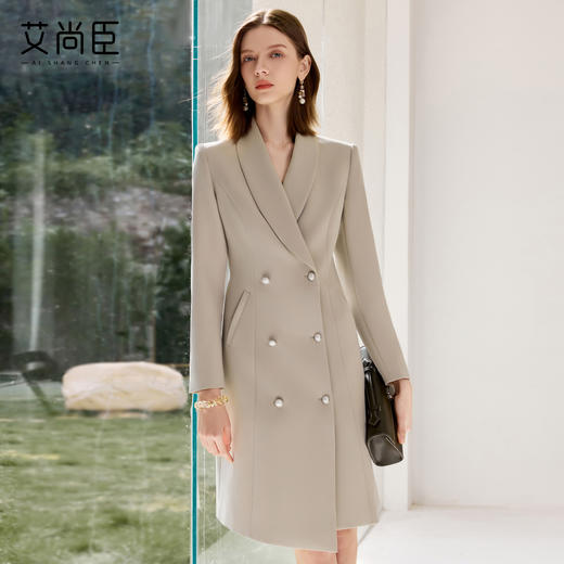 艾尚臣复古双排扣连衣裙女秋气质职业西装裙正式场合轻熟风工作服 商品图0