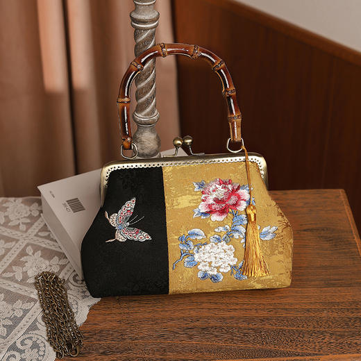 【寻寻觅觅】拼色绣花手提包 QB 商品图1