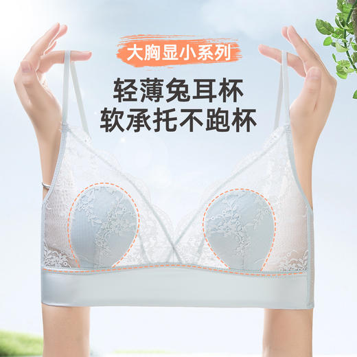 雅黛丽女士文胸轻薄兔耳朵杯大胸显小显瘦内衣舒适透气性感法式蕾丝胸罩 商品图2