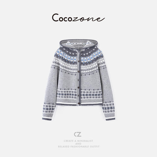 COCO ZONE 刘一一 “暖意”100绵羊毛撞色提花毛织上衣 CD1A1484 商品图0