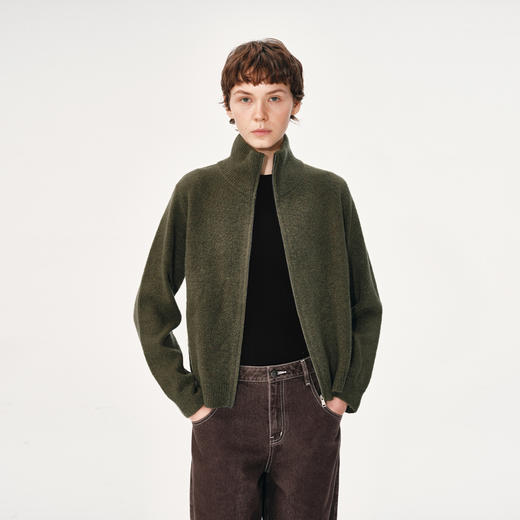 NUTH100%羊毛高领双头拉链针织毛衣开衫女 绿色（发货时间同步天猫） 商品图3