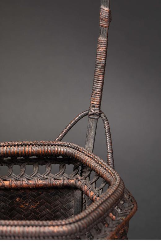 独角鹿西洋古董 20世纪日本出品唐物式几何罐形竹编提梁花笼 商品图3