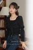 鹿向南「韵律褶皱」法式设计感方领黑色衬衫女秋季蝴蝶结显瘦上衣 商品缩略图5
