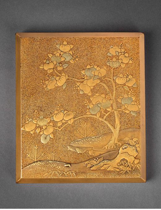 独角鹿西洋古董 19世纪日本明治时期出品浓秋金柿主题金漆莳绘重箱 商品图4