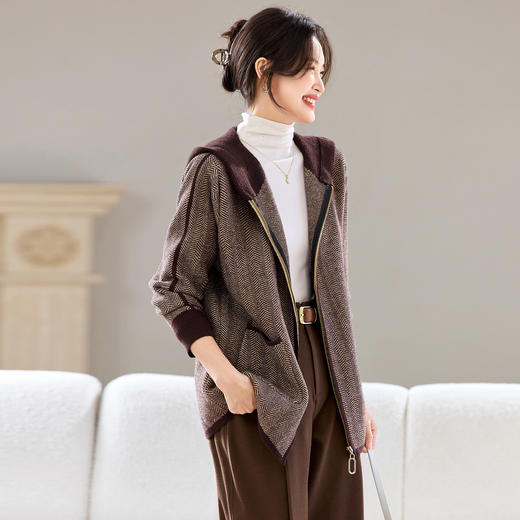 CC 312连帽拉链针织开衫厚款大码外套 商品图1