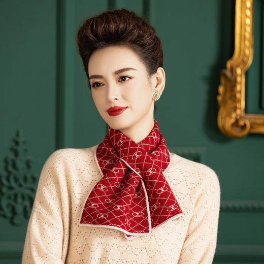 雀说 100羊毛针织提花保暖交叉围巾女2168 商品图0