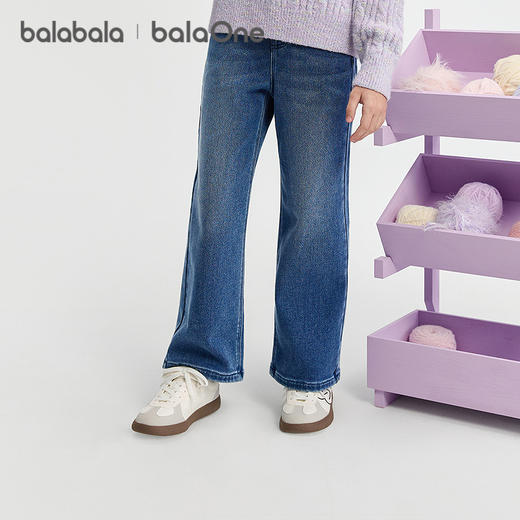 巴拉巴拉balaOne童装儿童裤子女童冬加绒牛仔长裤2025新款直筒裤 商品图2