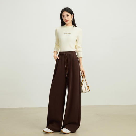 【10/29新品】熙世界【入冬神裤】窄版水波纹针织阔腿裤女秋冬高腰休闲直筒长裤 商品图3