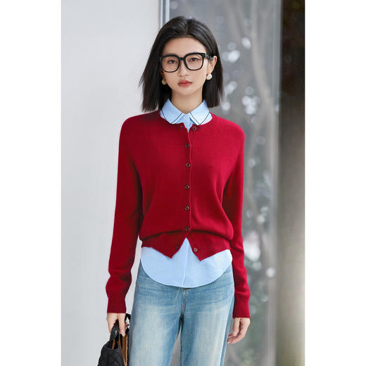 剩S/M/XL/L 100%纯羊毛针织开衫 柔和不扎 细腻质感 米思阳2025冬季新款保暖宽松休闲针织开衫女5009 商品图5