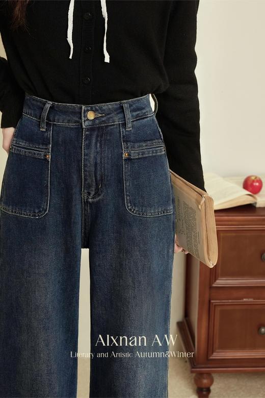 鹿向南「复古年代」高腰气质阔腿牛仔裤女2025秋冬新款显瘦长裤子 商品图5