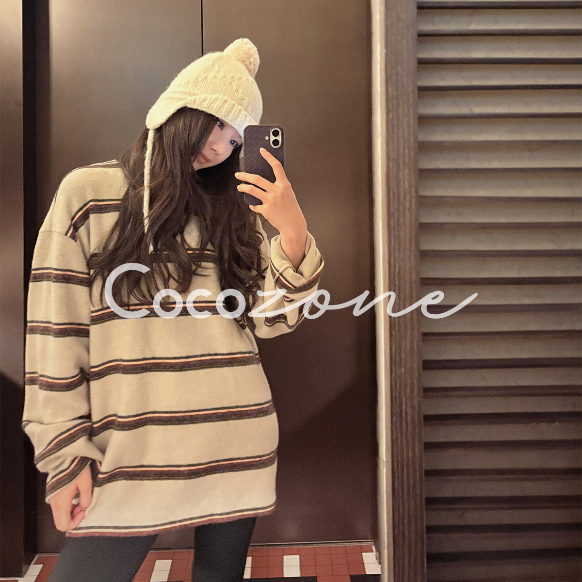 COCO ZONE 刘 一一 “条纹定律”撞色条纹长袖T恤CD1A1602