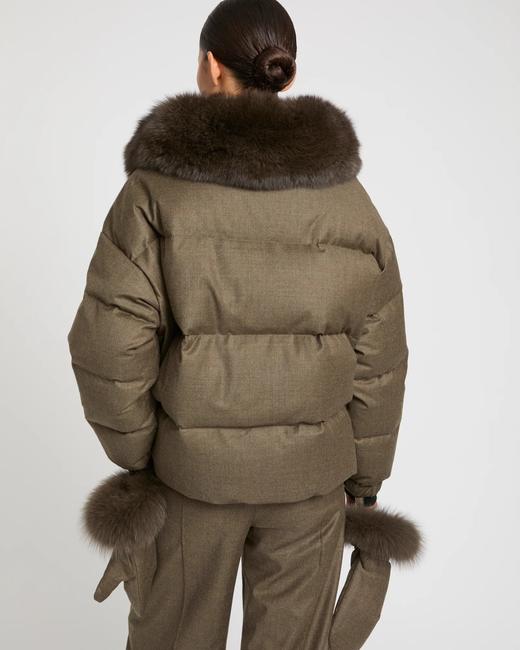 Yves Salomon - DOWN JACKET MADE WITH LORO PIANA FLANNEL/FOX - EARTH - 女装 - 羽绒服 - 咖褐色 商品图4