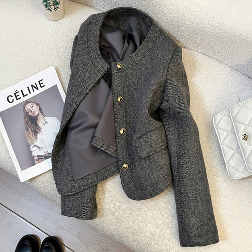 丁摩 高级感灰色小香风短款外套女BW01 商品图0