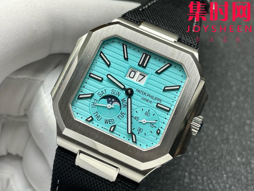 百达翡丽重磅推出新款 CUBITUS系列5822P-001 P1方形鹦鹉螺 蒂芙尼蓝 男士腕表 瞬跳大日历窗，星期及月相显示功能 商品图3