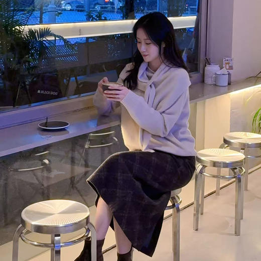 火桐hooton Vintage格纹绵羊毛半身直筒裙9926 商品图3