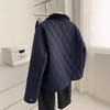 复古藏青色！2025翻领棉服外套女通勤百搭显白秋冬保暖菱格夹棉上衣！ 商品缩略图4