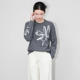 「高货wl」全新升级【铂金会员275/天猫369/差价94】(02511)洛诗琳2025秋冬美丽诺羊毛轻奢撞色绣花宽松加厚针织毛衣