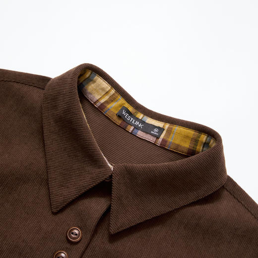 西遇复古灯芯绒衬衫女冬季新款格纹折角口袋设计宽松显瘦外套V3855312 商品图5