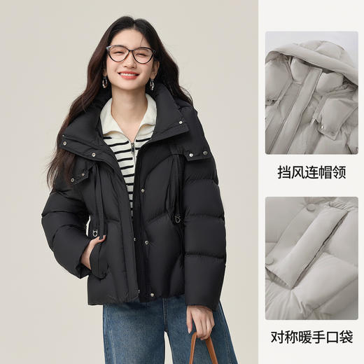 【10/29新品】熙世界高智风雪域保暖面包羽绒服女冬季超好看白鸭绒连帽短款外套 商品图1