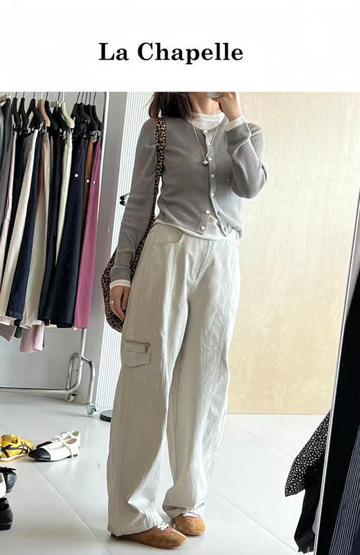 会员福利【100高支棉+廓形显瘦】拉夏贝尔/La Chapelle工装风直筒阔腿裤高腰百搭时髦酷感休闲裤Get美高穿搭 商品图11