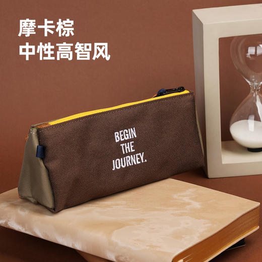 趁早即刻出发随身笔袋撞色刺绣高颜值简约大容量多口袋分区收纳袋文具盒 商品图4