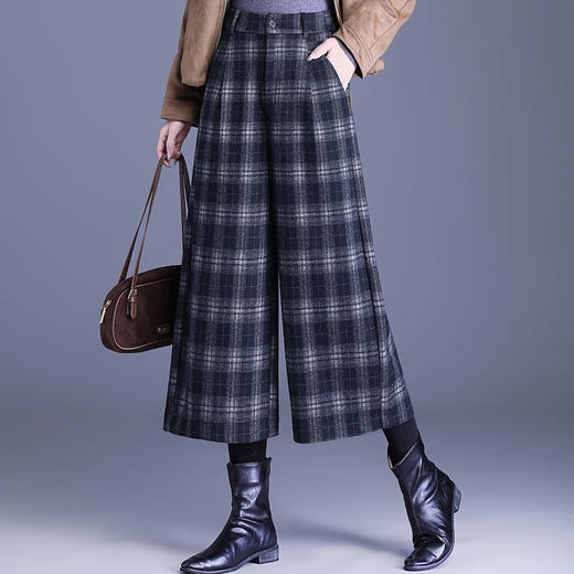 毛呢格子阔腿裤，垂感修身显瘦通勤直筒裤洋气九分靴裤MYX-YCF-2552-2-L 商品图1